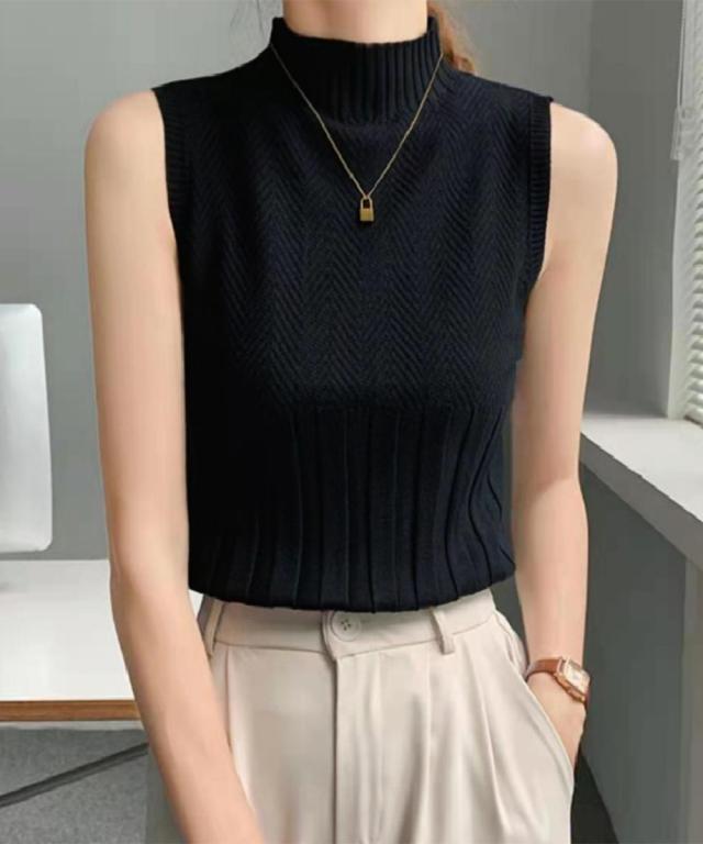 ノースリーブニット トップス ハイネック 送料無料 即日発送-4