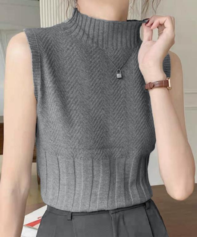 ノースリーブニット トップス ハイネック 送料無料 即日発送-6