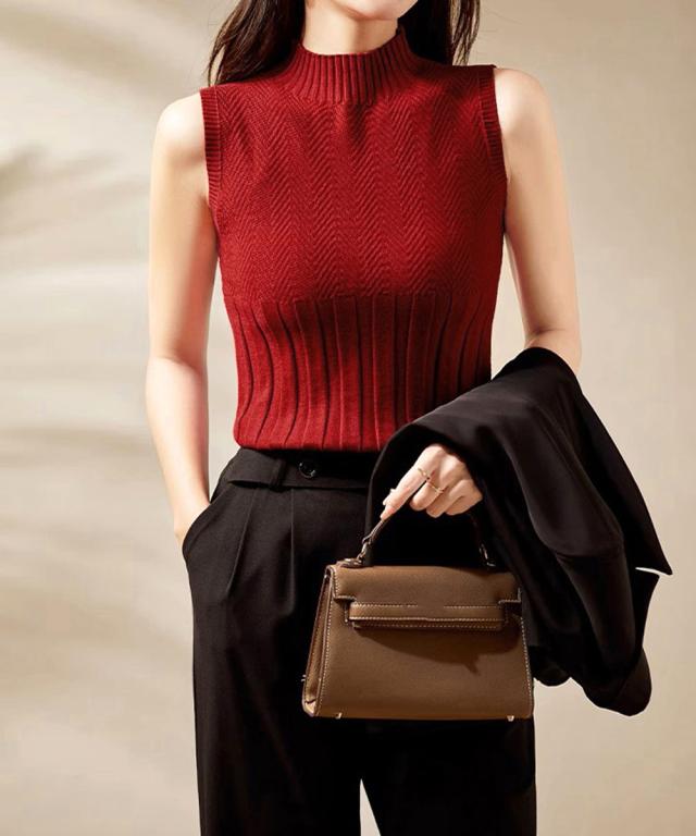 ノースリーブニット トップス ハイネック 送料無料 即日発送-7