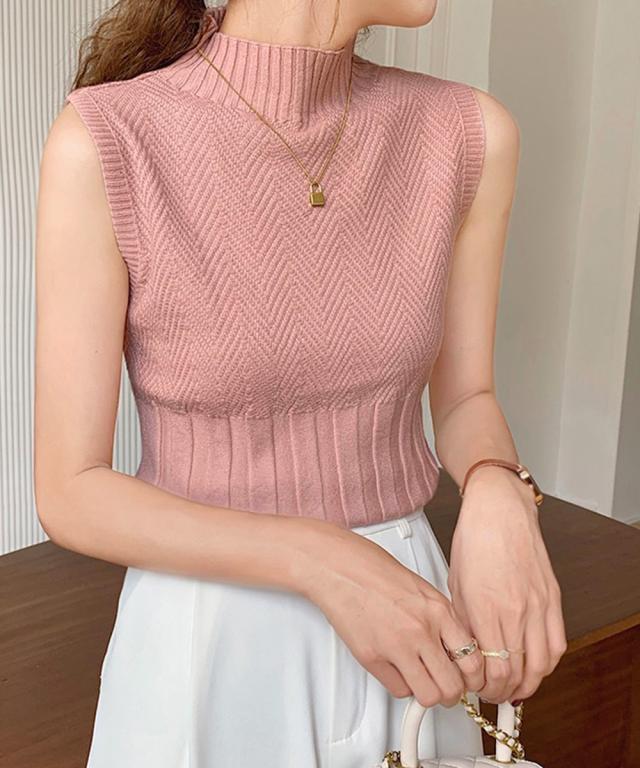 ノースリーブニット トップス ハイネック 送料無料 即日発送-8