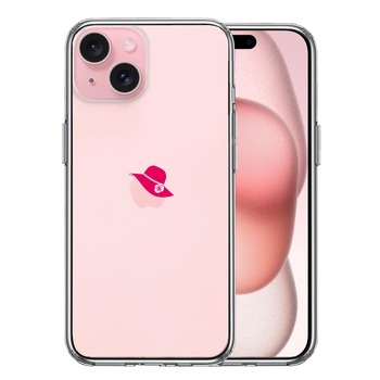 iPhone15Plus ケース クリア レディース ハット つば広 赤 白薔薇 スマホケース 側面ソフト 背面ハード ハイブリッド  送料無料-0