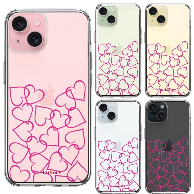 iPhone15 ケース クリア CuVery ハート ピンク スマホケース 側面ソフト 背面ハード ハイブリッド 送料無料-1