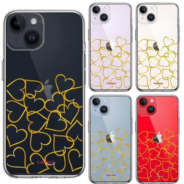 iPhone14Plus ケース クリア CuVery ハート ゴールド スマホケース 側面ソフト 背面ハード ハイブリッド 送料無料-1