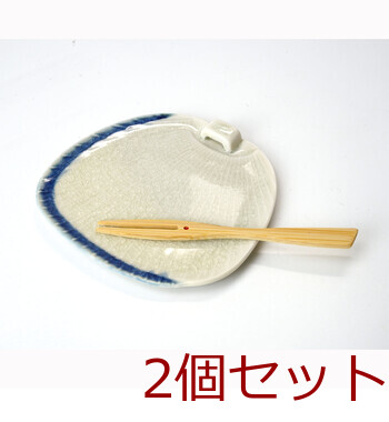 和食器 陶器うちわ皿 竹フォーク付 黄 青 赤 竹フォーク 和食器 日本製 甘味皿 2セット 送料無料-5