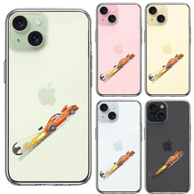 iPhone15Plus ケース クリア レーシングカー 車 オレンジ スマホケース 側面ソフト 背面ハード ハイブリッド  送料無料-1