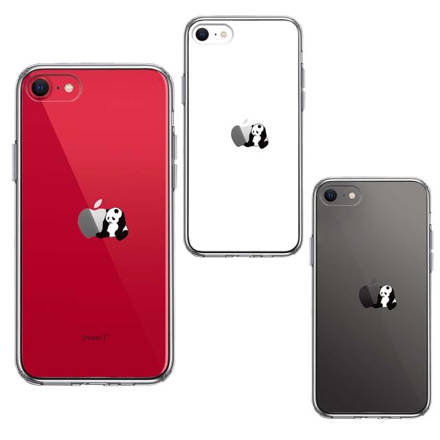 iPhoneSE ケース 第3世代 第2世代 クリア パンダ りんごにもたれる スマホケース 側面ソフト 背面ハード ハイブリッド  送料無料-1