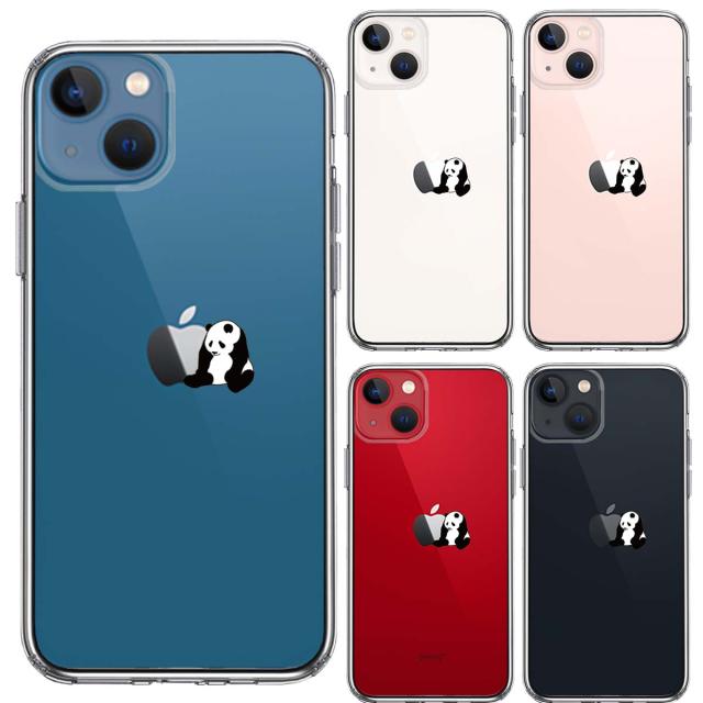 iPhone13mini ケース クリア パンダ りんごにもたれる スマホケース 側面ソフト 背面ハード ハイブリッド  送料無料-1