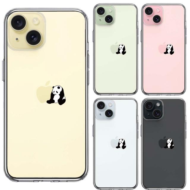 iPhone15 ケース クリア パンダ りんごにもたれる スマホケース 側面ソフト 背面ハード ハイブリッド  送料無料-1