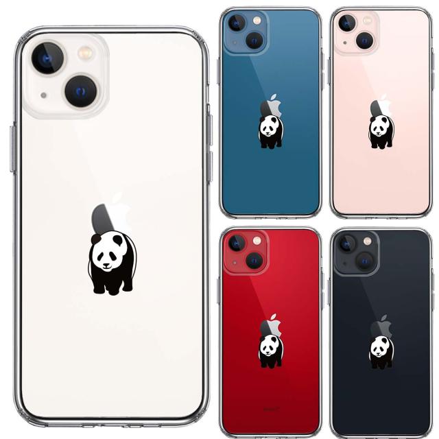 iPhone13mini ケース クリア パンダ りんご おんぶ スマホケース 側面ソフト 背面ハード ハイブリッド 送料無料-1