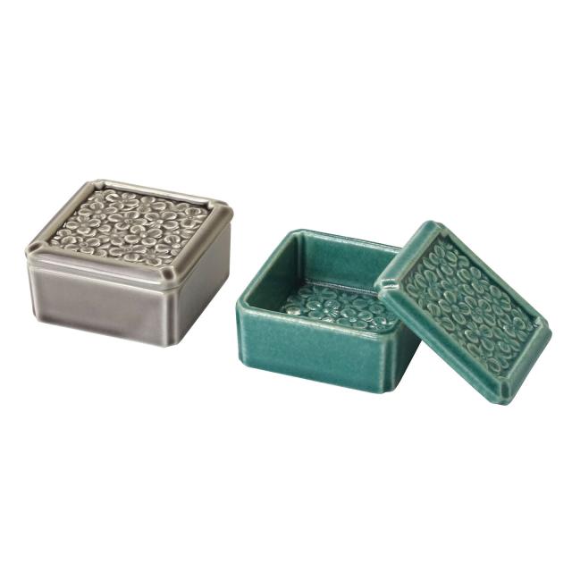 和食器 陶器 花紋小箱 バーガンディ トルコブルー 日本製 送料無料-2