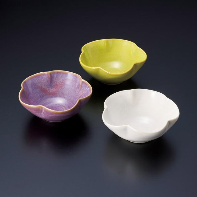 和食器 ゆら小付 紫 若草 白 日本製 美濃焼 同色 3セット 送料無料-1