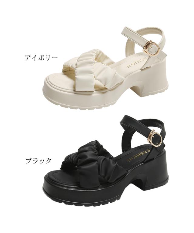 厚底サンダル 太ヒール クロスベルト 夏 送料無料 即日発送-1