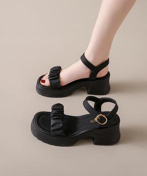 厚底サンダル 太ヒール 美脚 春夏 送料無料 即日発送-5