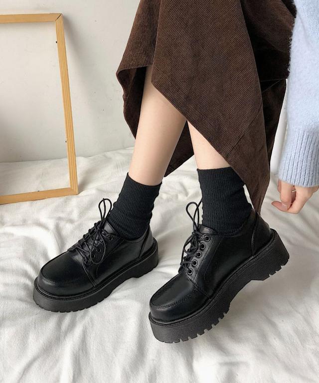 厚底ローファー レースアップ 美脚くつ 送料無料 即日発送-3