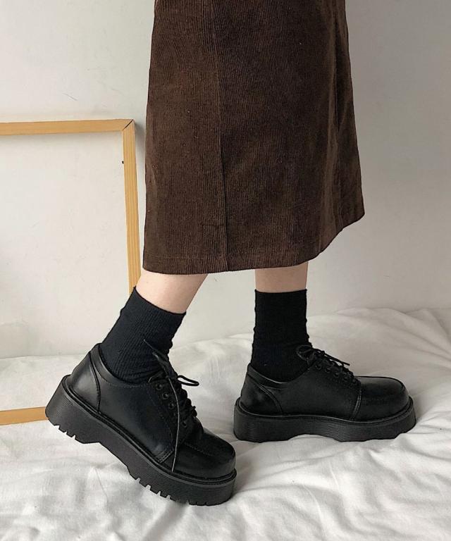 厚底ローファー レースアップ 美脚くつ 送料無料 即日発送-4