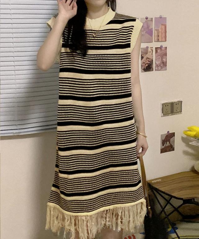 サマーニットワンピース ボーダー 送料無料 即日発送-8