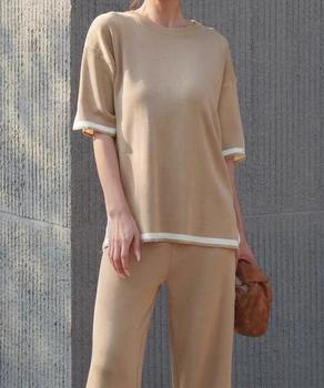 セットアップ 配色スリットニットとパンツ 送料無料 即日発送-6