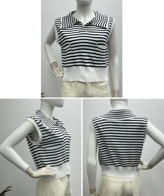 フレンチスリーブポロニット ボーダー柄 送料無料 即日発送-5