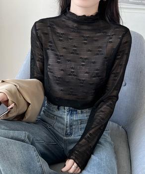 花柄ジャガードシースルートップス 送料無料 即日発送-7