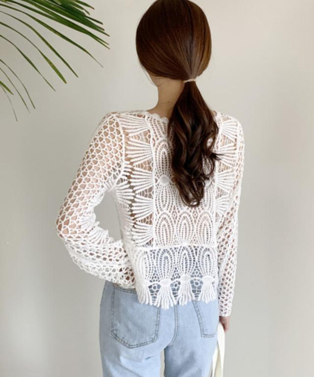 かぎ編みサマーニット 透かし編みトップス 送料無料 即日発送-9