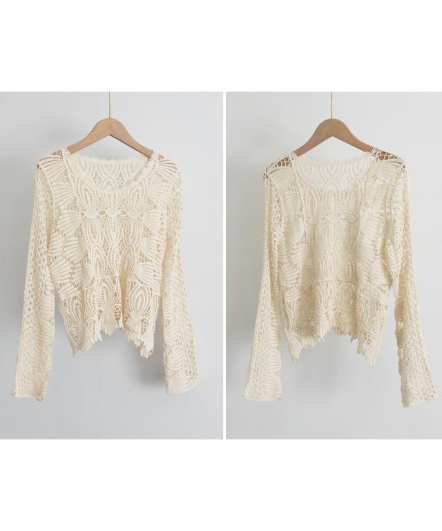 かぎ編みサマーニット 透かし編みトップス 送料無料 即日発送-2