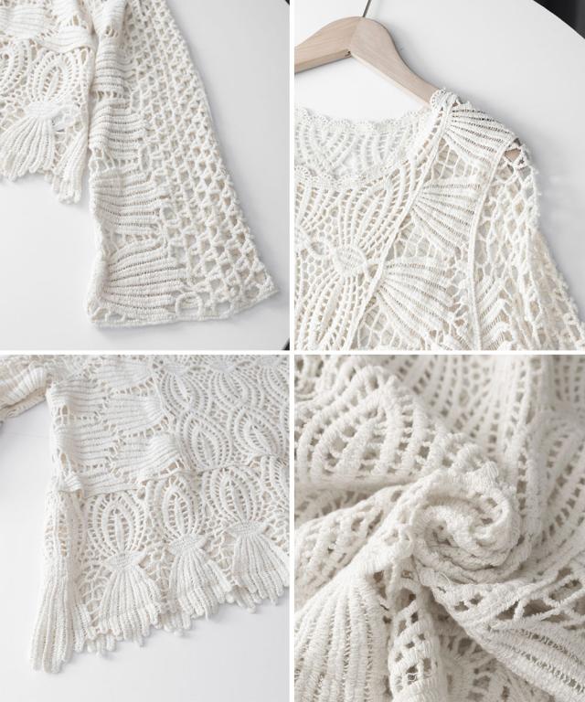 かぎ編みサマーニット 透かし編みトップス 送料無料 即日発送-3