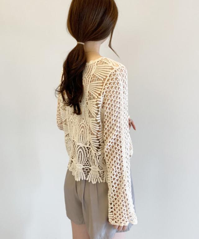 かぎ編みサマーニット 透かし編みトップス 送料無料 即日発送-5