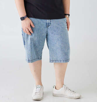 大きいサイズ THRASHER デニムペインターハーフパンツ 3L 4L 5L 6L 7L 8L サックス ラッピング可 送料無料 即日発送-0