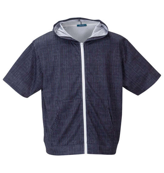 大きいサイズ COLLINS メッシュヒッコリー風プリント半袖フルジップパーカー+半袖Tシャツ 3L 4L 5L 6L  MC842442-57958 ラッピング可 送料無料 即日発送-3