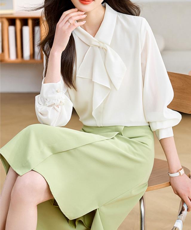 リボンタイブラウス レディース長袖シャツ 送料無料 即日発送-5