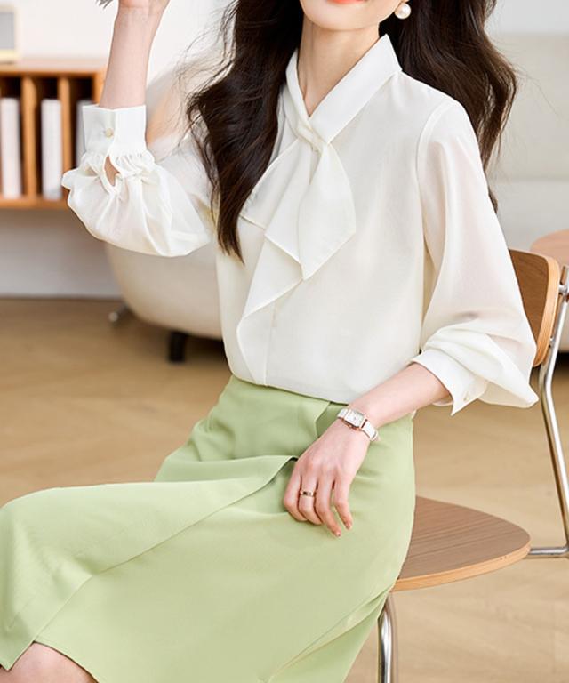 リボンタイブラウス レディース長袖シャツ 送料無料 即日発送-6