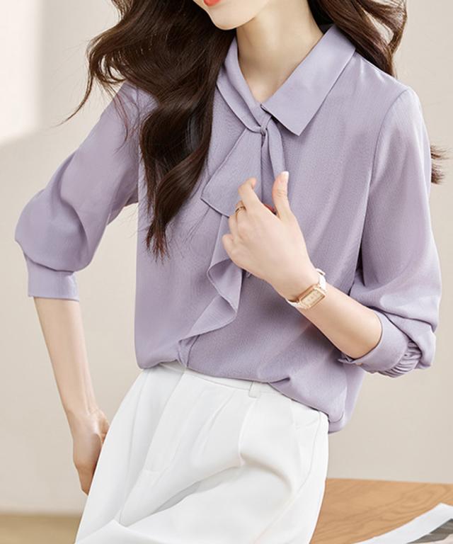 リボンタイブラウス レディース長袖シャツ 送料無料 即日発送-8