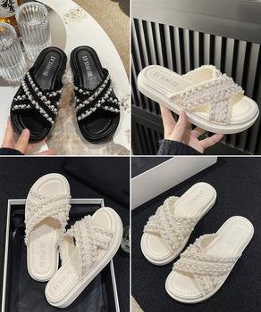 厚底サンダル パール付き クロスサンダル 送料無料 即日発送-2