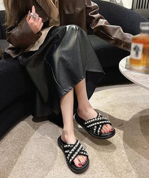 厚底サンダル パール付き クロスサンダル 送料無料 即日発送-5
