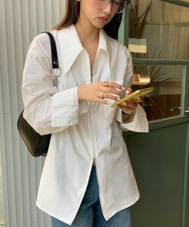 ダブルジップシャツ シャツカーディガン白 送料無料 即日発送-4