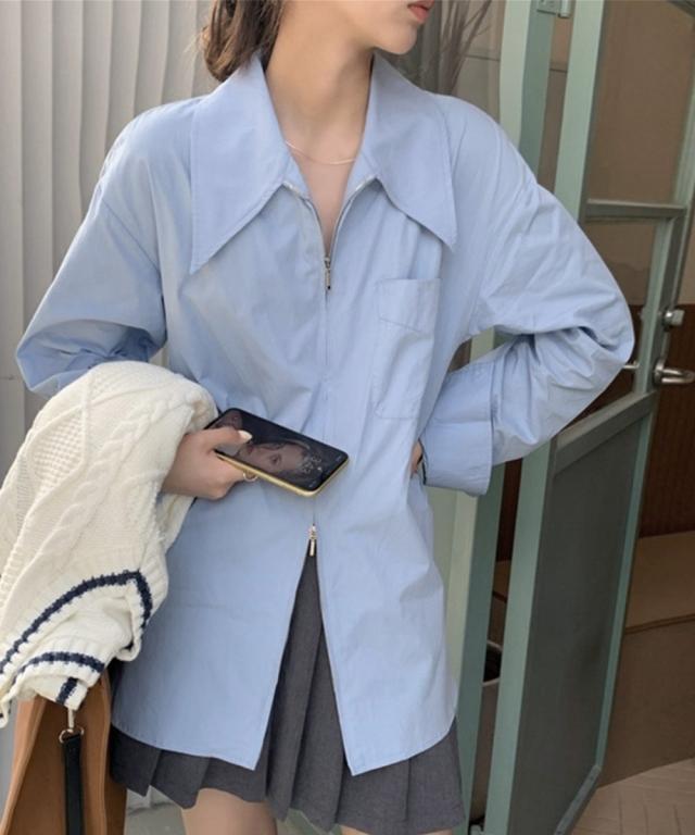 ダブルジップシャツ シャツカーディガン白 送料無料 即日発送-7