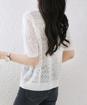 ジャカードレーストップス シアーブラウス 送料無料 即日発送-5