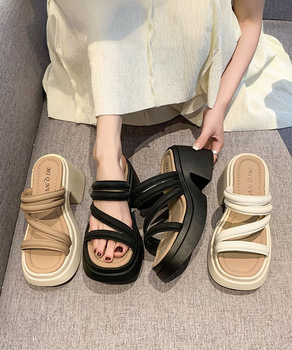 ミュールサンダル 厚底 太ヒール 美脚夏 送料無料 即日発送-0