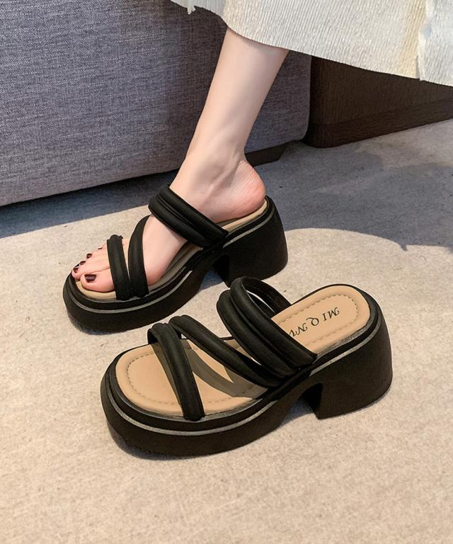 ミュールサンダル 厚底 太ヒール 美脚夏 送料無料 即日発送-9
