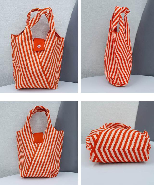 ストライプニットバッグ ミニバッグ 送料無料 即日発送-2