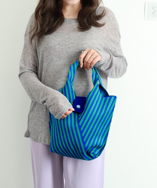 ストライプニットバッグ ミニバッグ 送料無料 即日発送-6