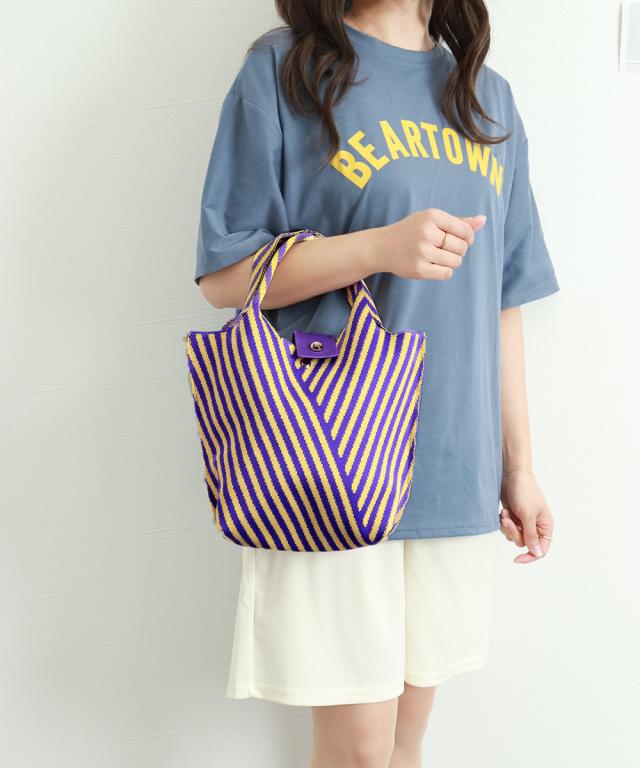 ストライプニットバッグ ミニバッグ 送料無料 即日発送-7