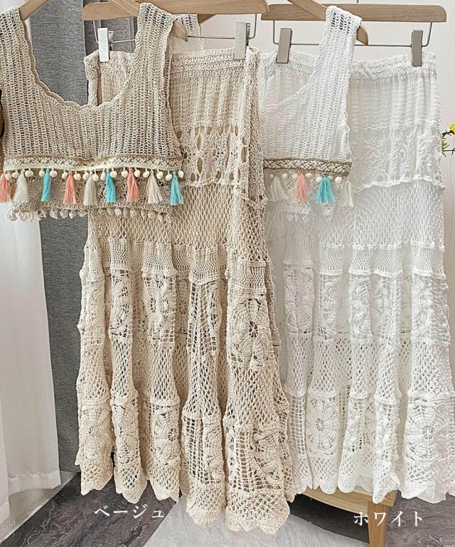 クロシェ編みセットアップ ボヘミアン夏服 送料無料 即日発送-1