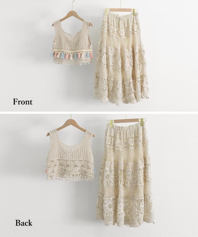 クロシェ編みセットアップ ボヘミアン夏服 送料無料 即日発送-2