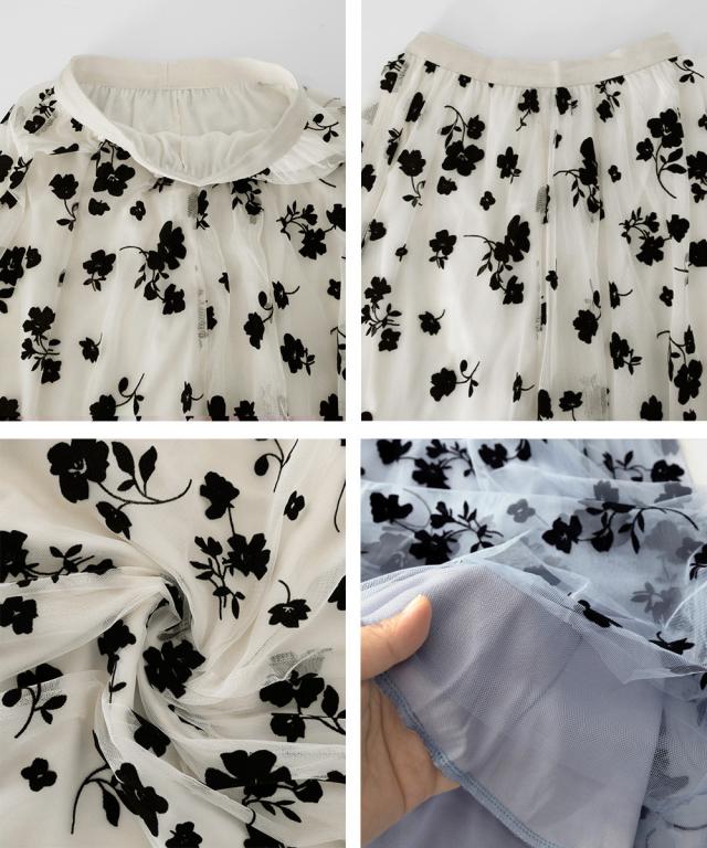 チュールスカート花柄フロッキープリント 送料無料 即日発送-3