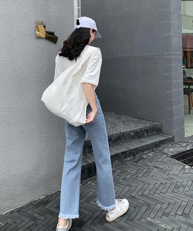 裾フリンジ9分丈デニムパンツハイウエスト 送料無料 即日発送-9