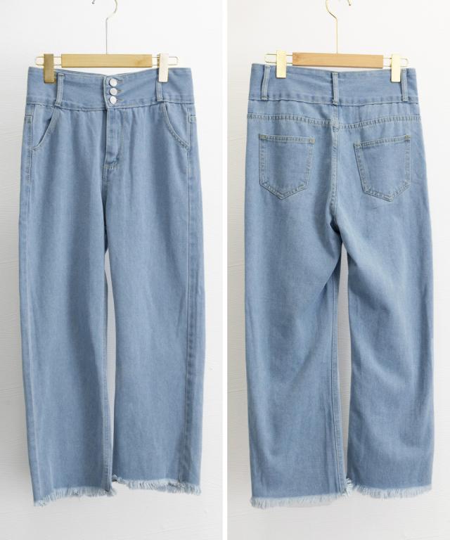 裾フリンジ9分丈デニムパンツハイウエスト 送料無料 即日発送-2