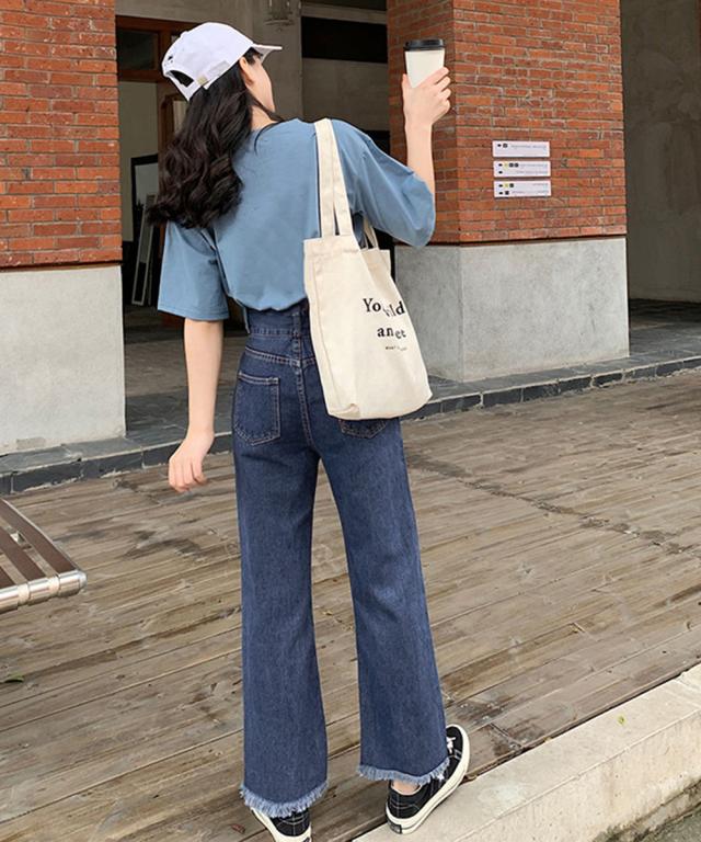 裾フリンジ9分丈デニムパンツハイウエスト 送料無料 即日発送-5