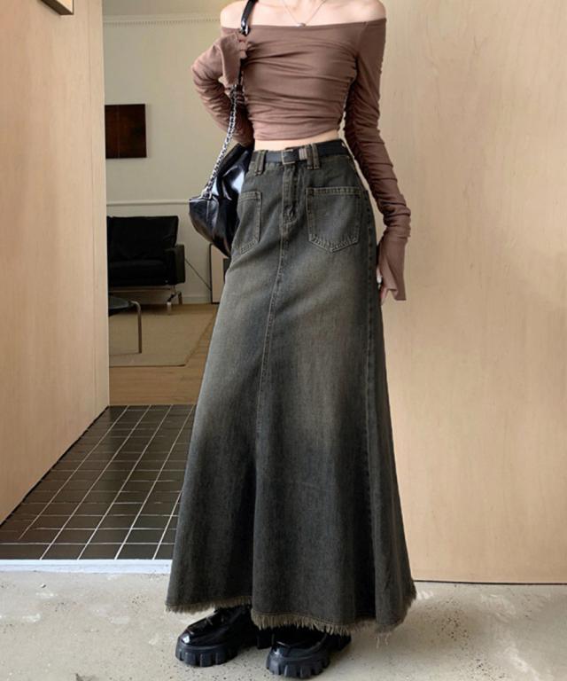 フリンジデニムスカートマーメイドスカート 送料無料 即日発送-1