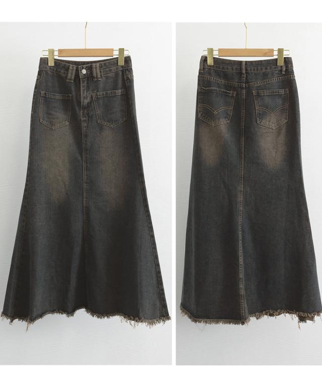 フリンジデニムスカートマーメイドスカート 送料無料 即日発送-2